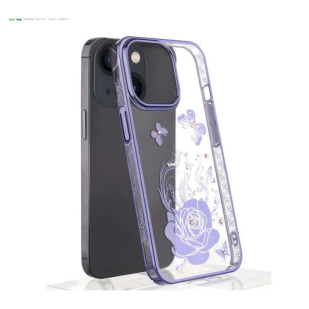 iPhone 13 Bling Flower Purple Transparent Case