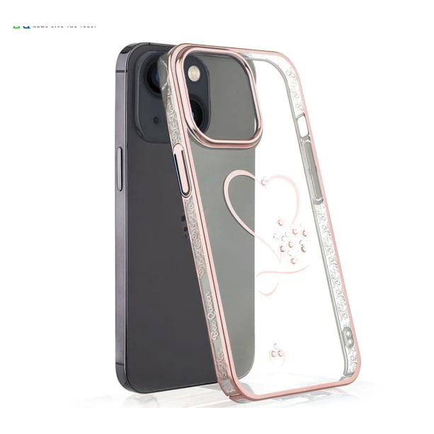iPhone 13 Bling Heart Cloud Gold Transparent Case