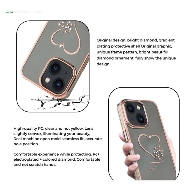 iPhone 13 Bling Heart Cloud Gold Transparent Case