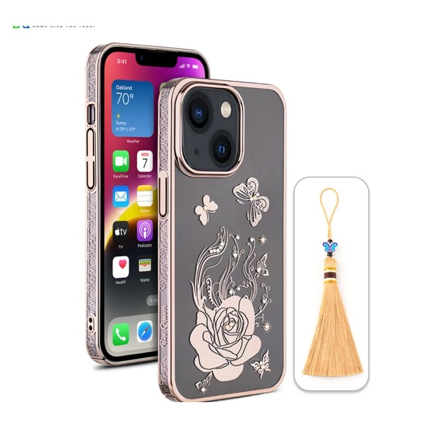iPhone 13 Bling Flower Cloud Gold Transparent Case