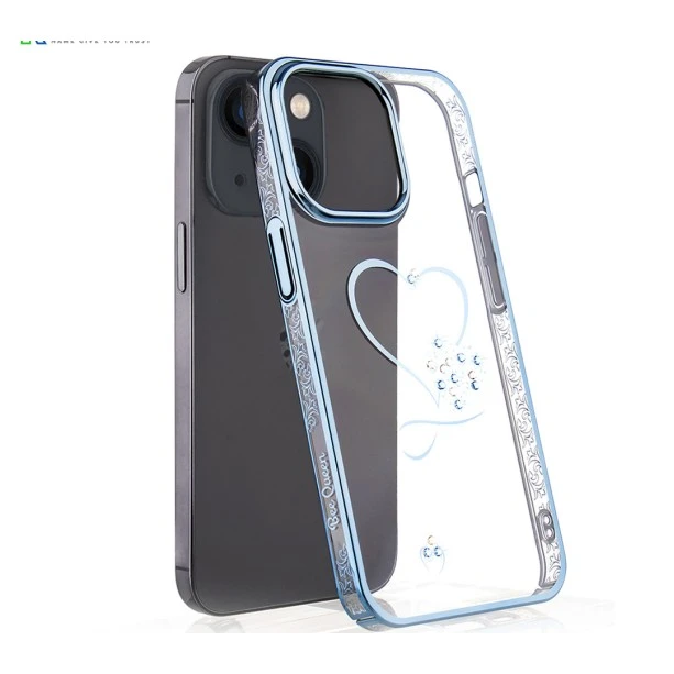 iPhone 13 Bling Heart Blue Transparent Case