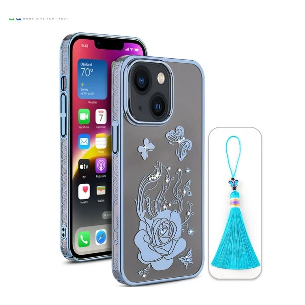 iPhone 13 Bling Flower Blue Transparent Case
