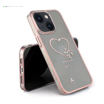 iPhone 13 Bling Heart Cloud Gold Transparent Case