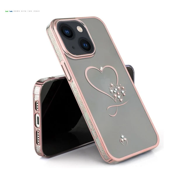 iPhone 13 Bling Heart Cloud Gold Transparent Case