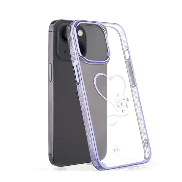 iPhone 13 Bling Heart Purple Transparent Case