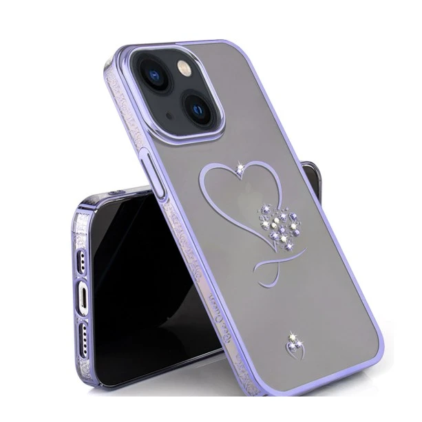 iPhone 13 Bling Heart Purple Transparent Case