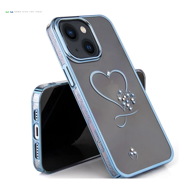 iPhone 13 Bling Heart Blue Transparent Case