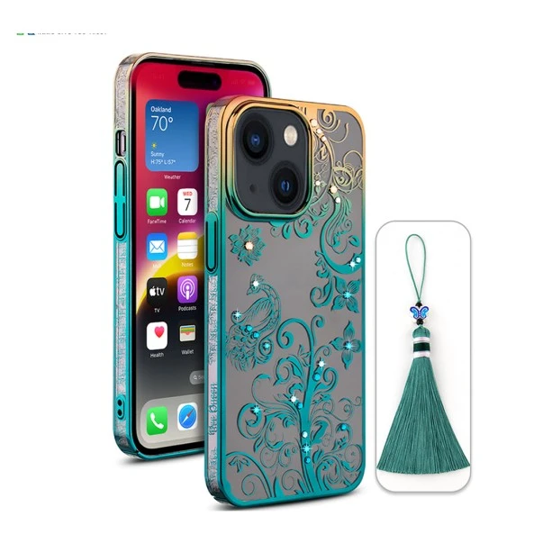 iPhone 13 Peacock Glitter Green Diamond Case