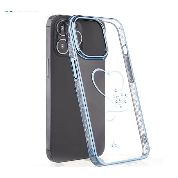 iPhone 13 Pro Bling Heart Blue Transparent Case