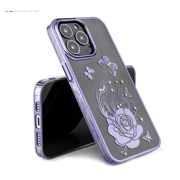 iPhone 13 Pro Bling Flower Purple Transparent Case