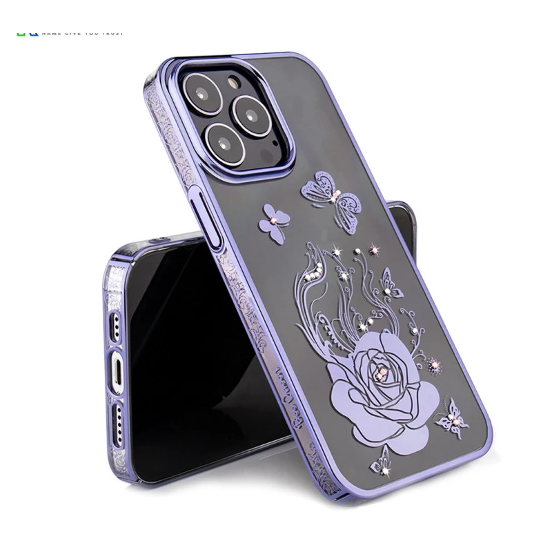 iPhone 13 Pro Bling Flower Purple Transparent Case
