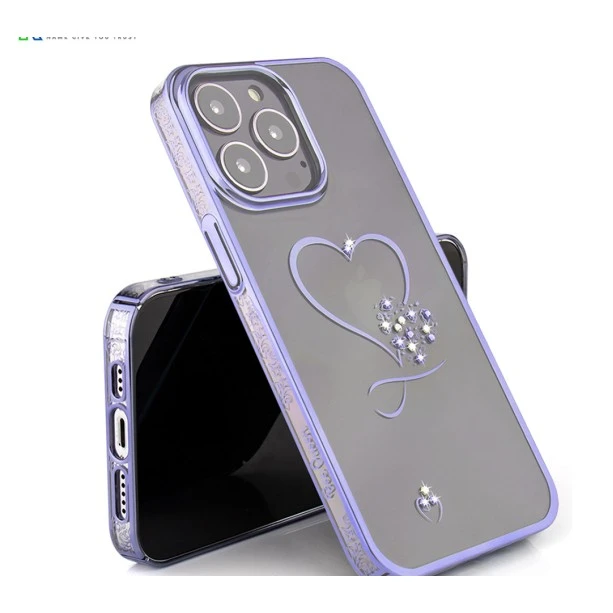 iPhone 13 Pro Bling Heart Purple Transparent Case