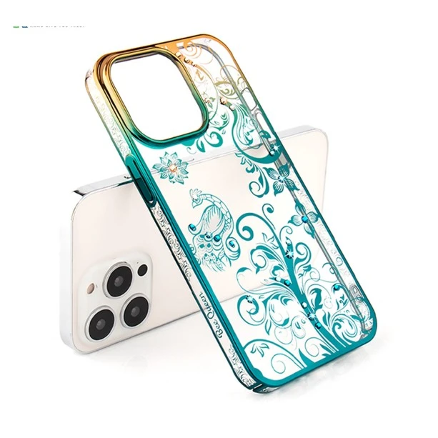 iPhone 13 Pro Peacock Glitter Diamond Case – Green Transparent Cover