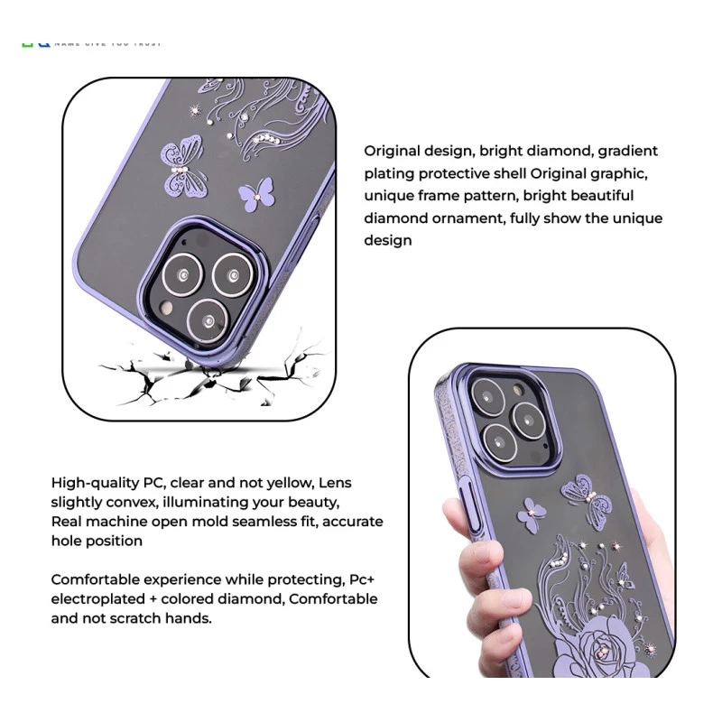 iPhone 13 Pro Bling Flower Purple Transparent Case