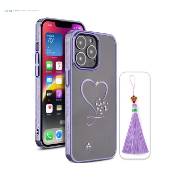 iPhone 13 Pro Bling Heart Purple Transparent Case