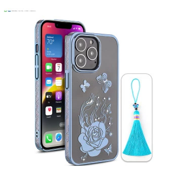 iPhone 13 Pro Bling Flower Blue Transparent Case