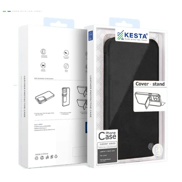 iPhone 13 Pro Flip Leather Case – Black Elegant Cover
