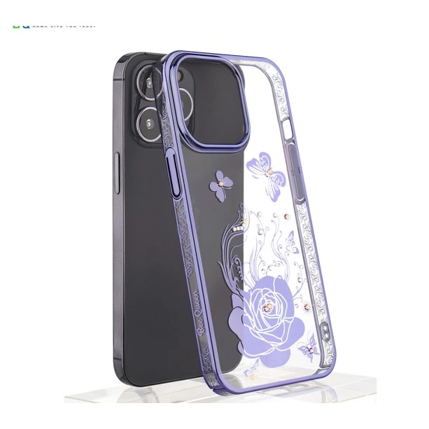 iPhone 13 Pro Bling Flower Purple Transparent Case