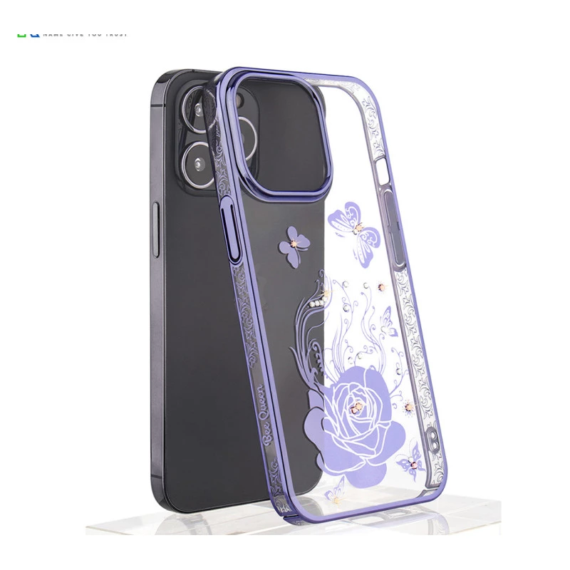 iPhone 13 Pro Bling Flower Purple Transparent Case