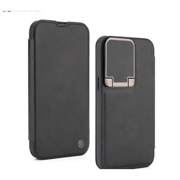 iPhone 13 Pro Flip Leather Case – Black Elegant Cover