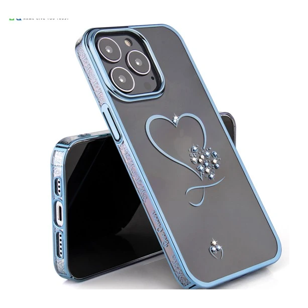 iPhone 13 Pro Bling Heart Blue Transparent Case