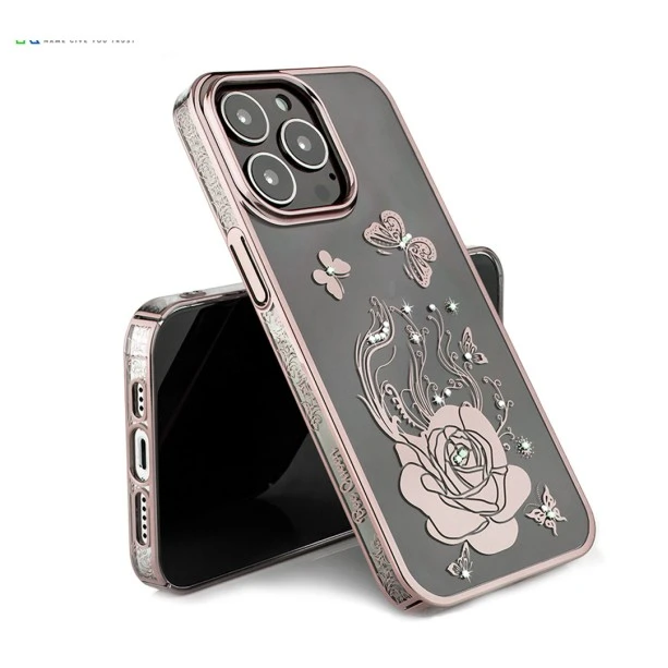 iPhone 13 Pro Max Bling Flower Cloud Gold Transparent Case