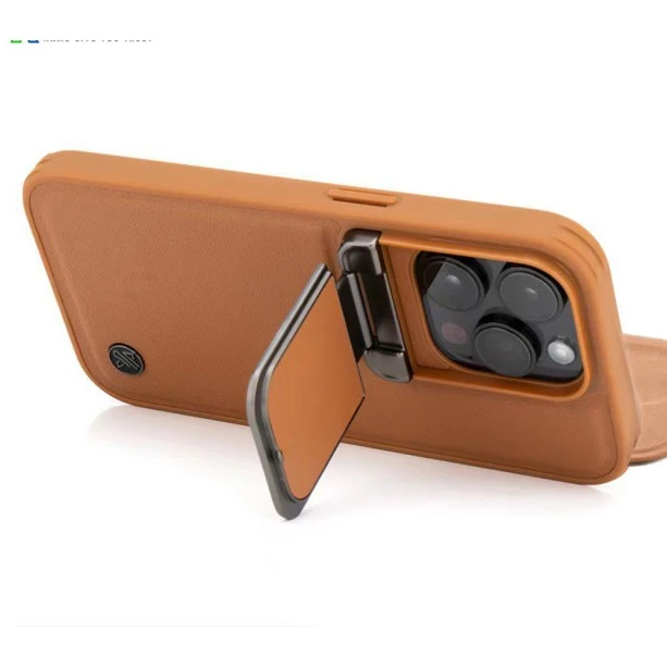 iPhone 13 Pro Max Brown Leather Flip Cover Case