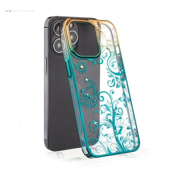 iPhone 13 Pro Max Peacock Glitter Transparent Diamond Case