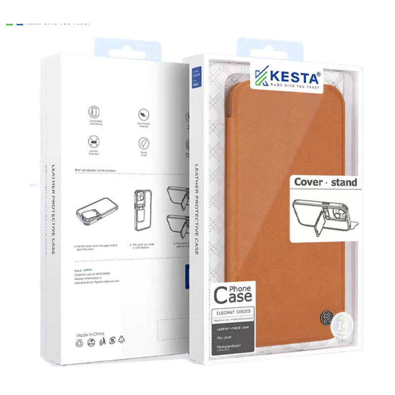 iPhone 13 Pro Max Brown Leather Flip Cover Case