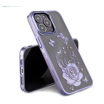 iPhone 13 Pro Max Bling Flower Purple Transparent Case