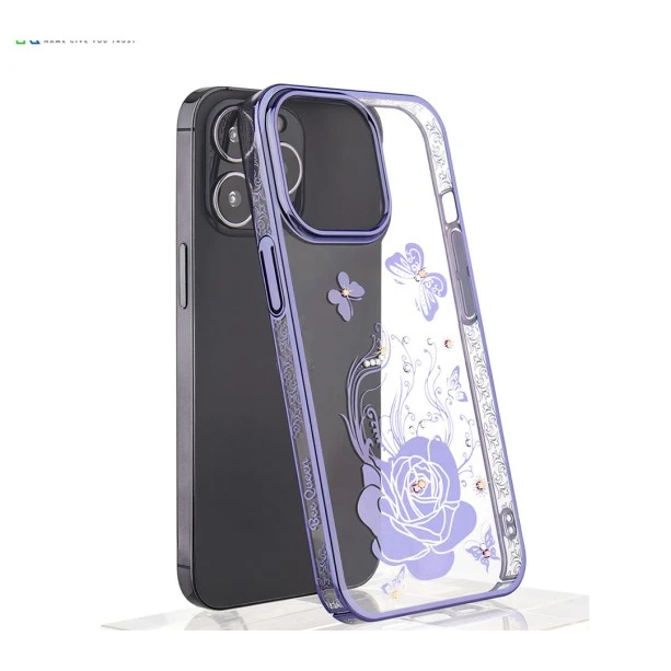 iPhone 13 Pro Max Bling Flower Purple Transparent Case