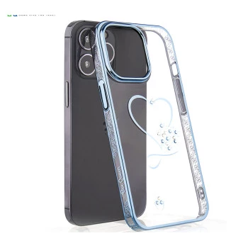 iPhone 13 Pro Max Bling Heart Blue Transparent Case