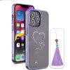 iPhone 13 Pro Max Bling Heart Purple Transparent Case