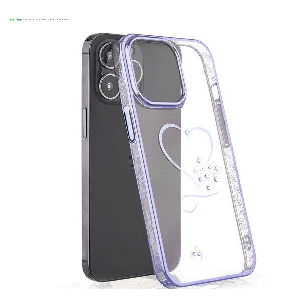 iPhone 13 Pro Max Bling Heart Purple Transparent Case