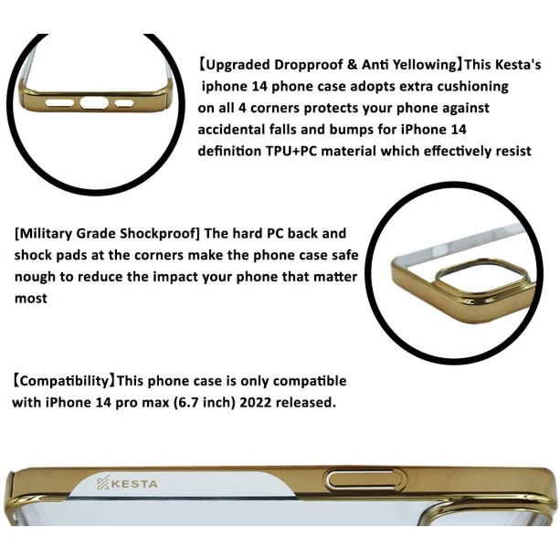 iPhone 14 Noble Gold Transparent Case – Anti Yellowing Cover