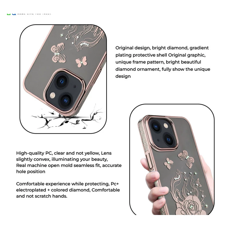 iPhone 14 Bling Flower Cloud Gold Transparent Case