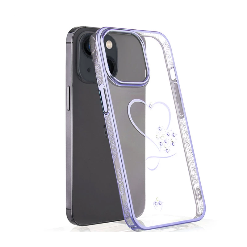 iPhone 14 Bling Heart Purple Transparent Case
