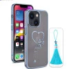 iPhone 14 Bling Heart Blue Transparent Case