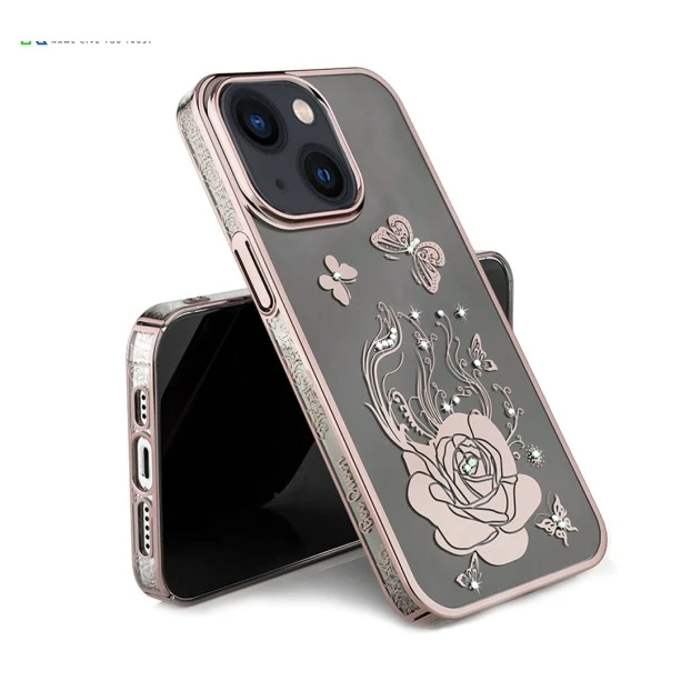 iPhone 14 Bling Flower Cloud Gold Transparent Case