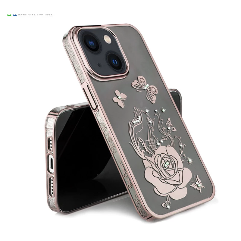 iPhone 14 Bling Flower Cloud Gold Transparent Case