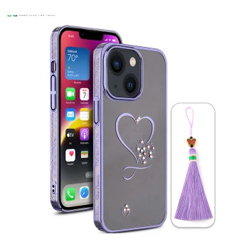 iPhone 14 Plus Bling Heart Purple Transparent Case