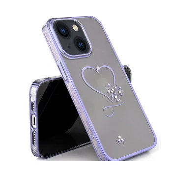 iPhone 14 Plus Bling Heart Purple Transparent Case