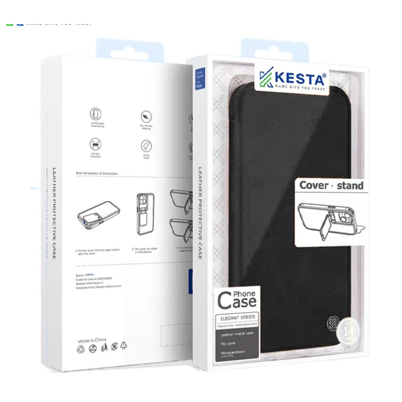 iPhone 14 Pro Leather Flip Cover – Elegant Black Case