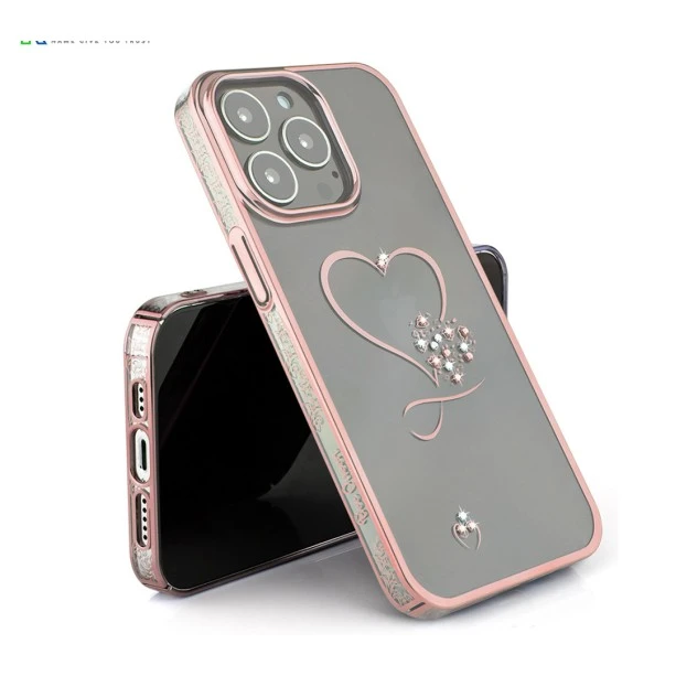 iPhone 14 Pro Bling Heart Cloud Gold Transparent Case