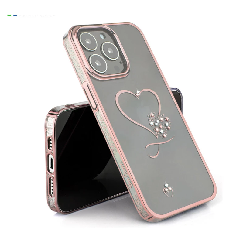 iPhone 14 Pro Bling Heart Cloud Gold Transparent Case