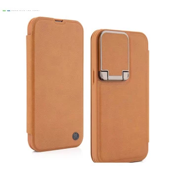 iPhone 14 Pro Leather Flip Cover – Elegant Brown Case