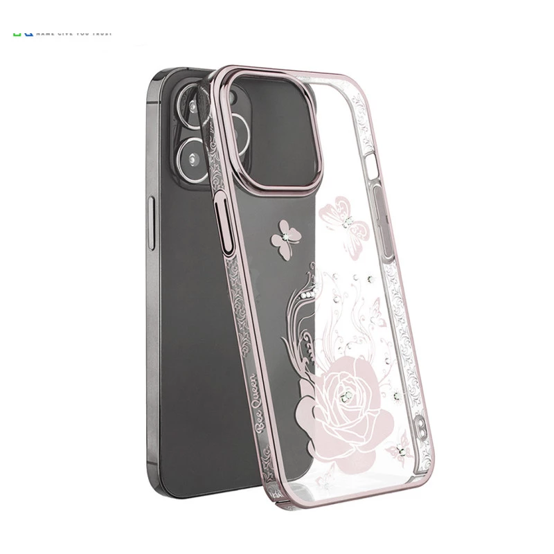 iPhone 14 Pro Bling Flower Cloud Gold Transparent Case