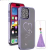 iPhone 14 Pro Bling Heart Purple Transparent Case
