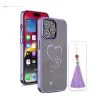 iPhone 14 Pro Bling Heart Purple Transparent Case