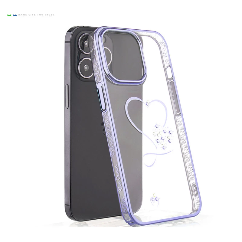 iPhone 14 Pro Bling Heart Purple Transparent Case
